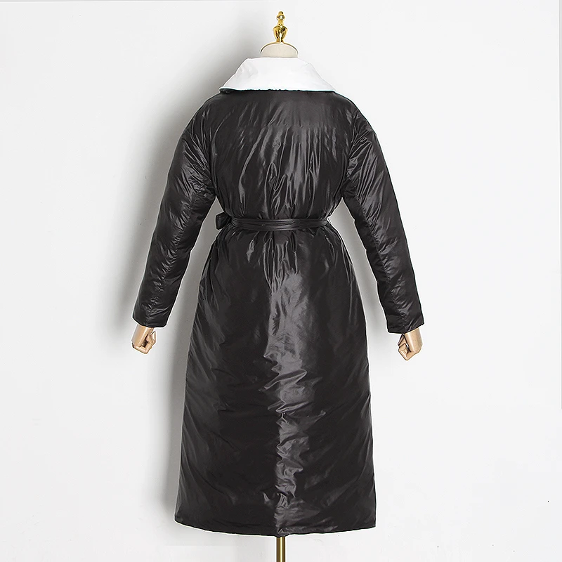 TWOTWINSTYLE хит, Цветные парки из искусственной кожи, женский воротник с лацканами, длинный рукав, высокая талия, на шнуровке, женское хлопковое пальто, мода, новинка