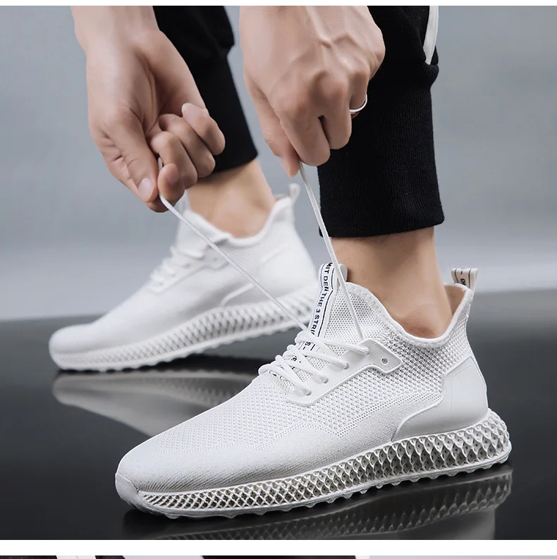 Осенние 4D кроссовки с сетчатой поверхностью для мужчин, корейский стиль, спортивная обувь, дышащая Кокосовая обувь для студентов, Мужская обувь для бега