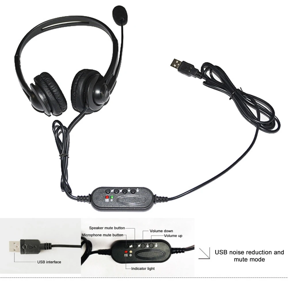 Telephone Headset Call Center Operator USB Corded Offical Headphone With Micro for Computer Laptop PC