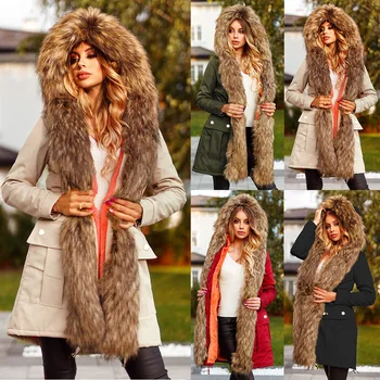 

Autumn And Winter Thick Mid length Wool Coat Parka Coat 2020 Winter New Hooded Warm Windbreaker Women's Clothing