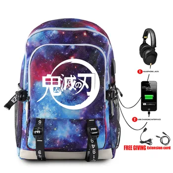 

New Fashion Demon Slayer Kimetsu no Yaiba Designed Cool Printed men women Shoulder backpack simple USB charging Student Backpack