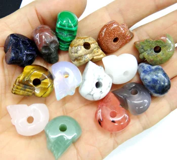 

natural stone Quartz crystal Turquoises aventurine tiger eye Skull pendant for diy jewelry making necklace Accessories 8pcs