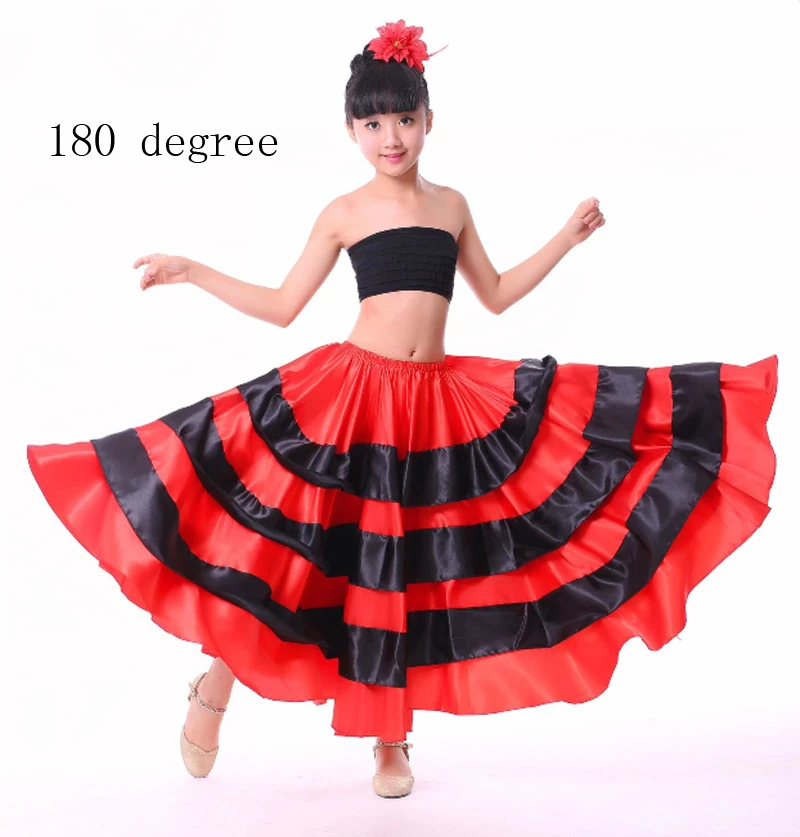 Испанский костюм для девочек, длинное красное платье в стиле фламенко, бальная юбка для девочек, детские черные танцевальные платья, костюмы для детей, одежда - Цвет: 180 degree