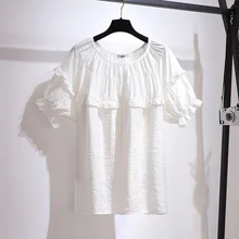 

Plus Size Summer Elegant Ruffles Tops Women Blouse Solid Shirt Casual Short Sleeve O-Neck Ladies Office Work Blusas Mujer