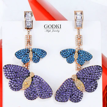 

GODKI Luxury Butterfly Long Dangle Earrings For Women Wedding Cubic Zircon Crystal CZ Dubai Bridal Earring Fashion Jewelry 2019