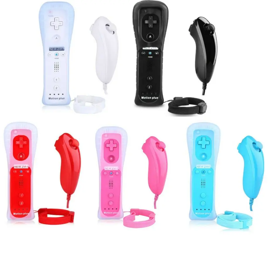 Telecomando Wireless 2 In1 E Controller Nunchuk Per Wii Con Custodia Protettiva In Silicone Motion Plus + Tracolla