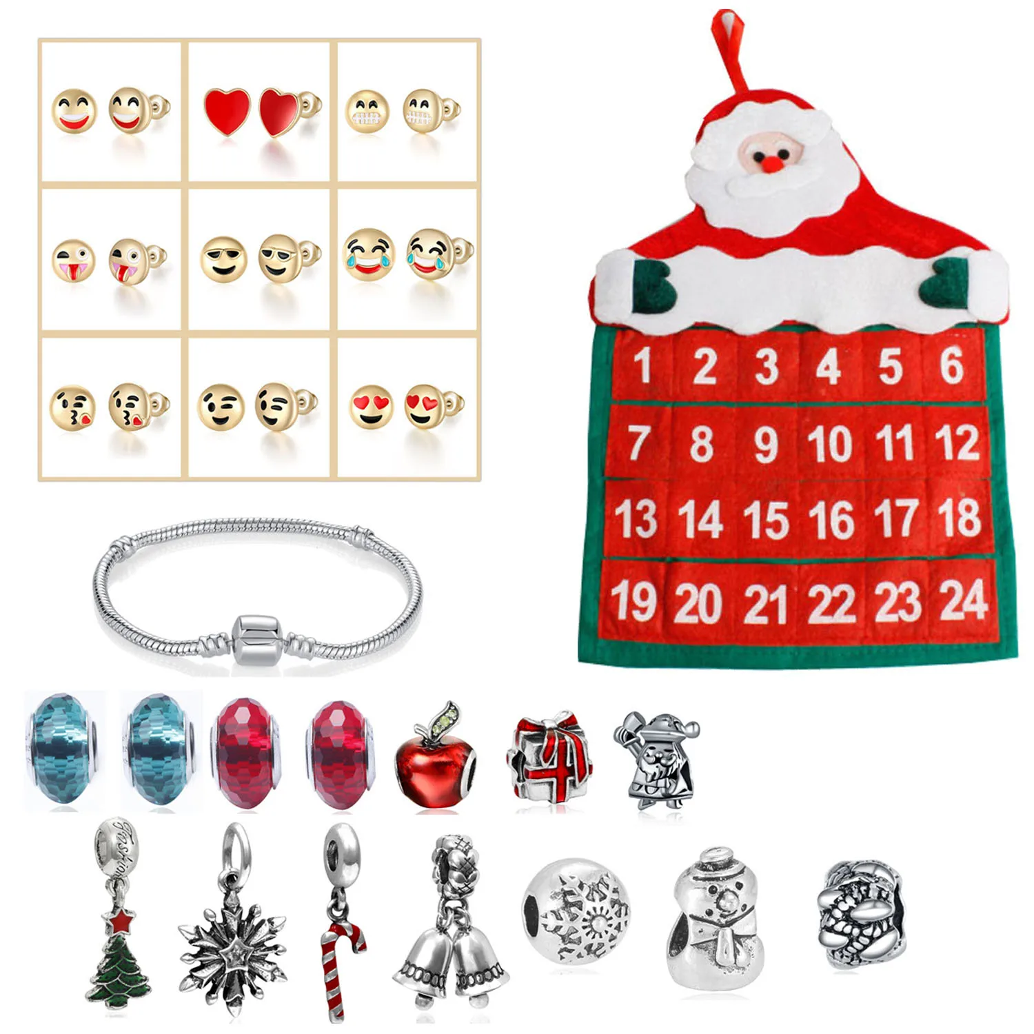

Behogar Christmas Craft Pockets Santa Claus Advent Calendar Christmas Gift 24 Days DIY Necklace Christmas Xmas Advent Calendar