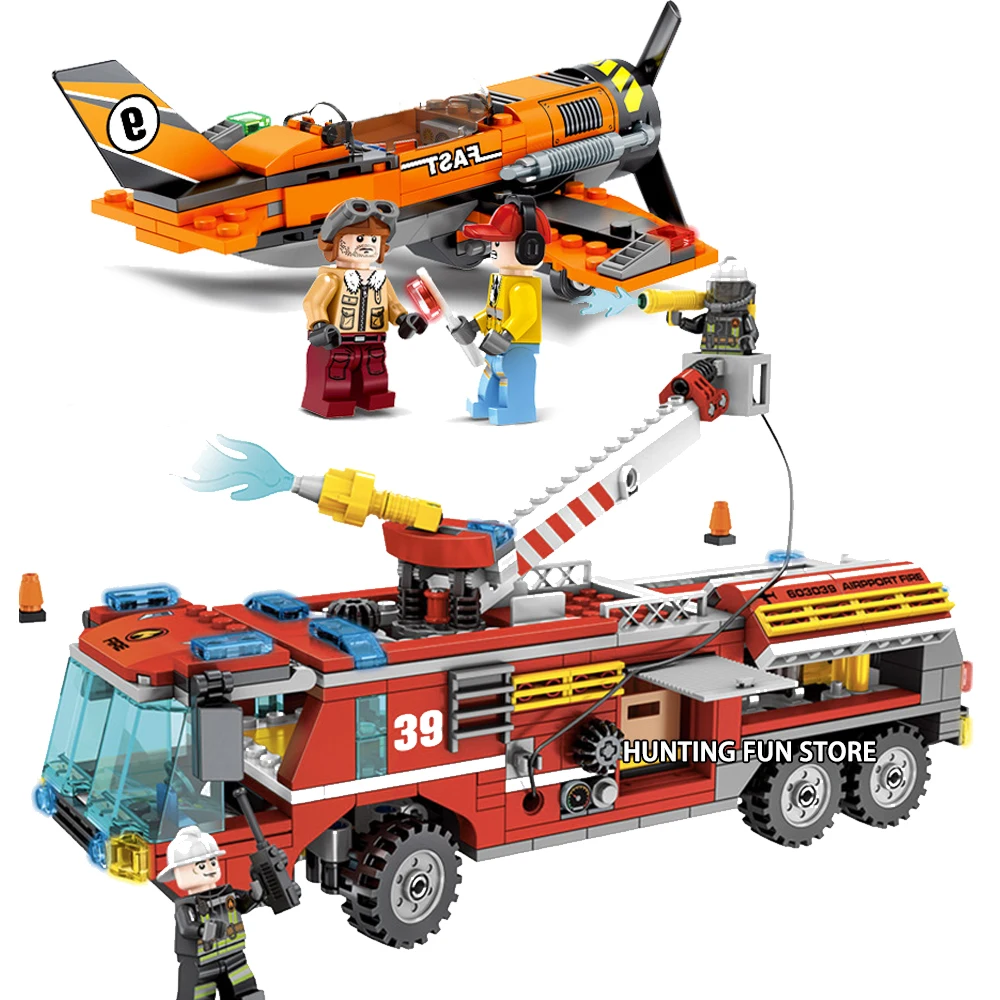 

Fit City Series Fire Rescue Air Port Crash Truck Aircraft Fireman Figures DIY Educational Building Blocks Toy for Children Gift