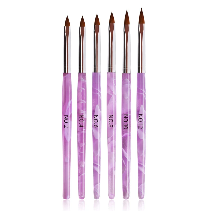 

6pcs/set Nail Print Pen Set Purple Acrylic Handle Multi Sizes Nail Art Tool UV Gel Brush For Painting Drawing Polish Rhinestone