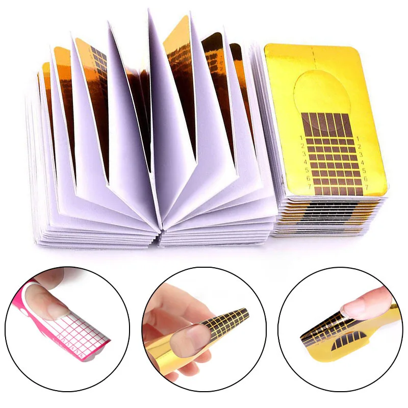 

100/50/20 Pcs Nail Forms Professional Acrylic Curve Nail Extension Nail Art Guide Form Curl Tips Stencils And Stamps