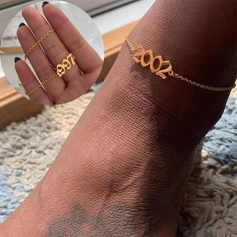 1980 - 2000 Birth Year Anklet Chain Ankle Bracelet Jewelry Stainless Steel Rose Gold Best Friend Gifts 1980 - 2000 Birth Year Anklet Chain Ankle Bracelet Jewelry Stainless Steel Rose Gold Best Friend Gifts