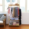 Bamboo Garment Coat Clothes Hanging Heavy Duty Rack with top shelf and 2-tier Shoe Clothing Storage Organizer Shelves 4