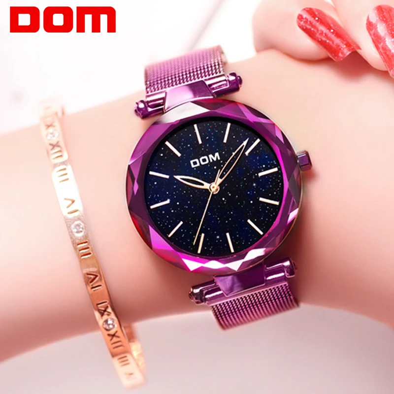 

DOM Brand Luxury Purple Women Watches Minimalism Starry sky Fashion Casual Female Wristwatch Waterproof G-1244PK-1M