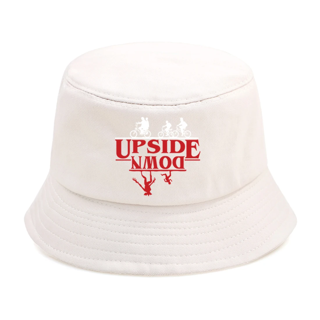 Stranger Things Upside Down Print Bucket Hat Fashion Woman Man Foldable Finsherman Hat Black White Cap Fashion Panama Bucket Hat