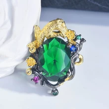 

Classic Little Leopard Ring Inaly Green Exaggeration Oval Zircon Retro Two-Tone Adjustable Jewelry For Women Party Banquet Gifts