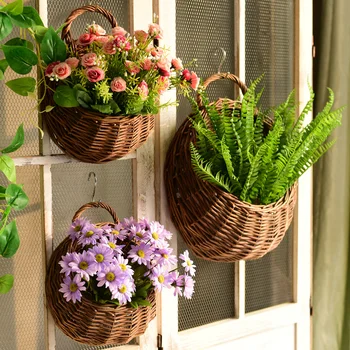 

Handmade Wicker Rattan Flower Basket Green vine Pot Planter Hanging Vase Container Wall Plant Basket For Garden Decor