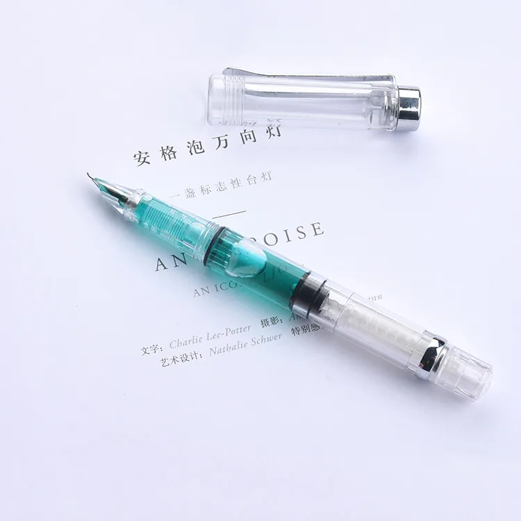 

Piston Filler Transparent Fountain Pen Bent Nib 0.7mm Calligraphy Pen for Student School Office Supplies Writing Stationery