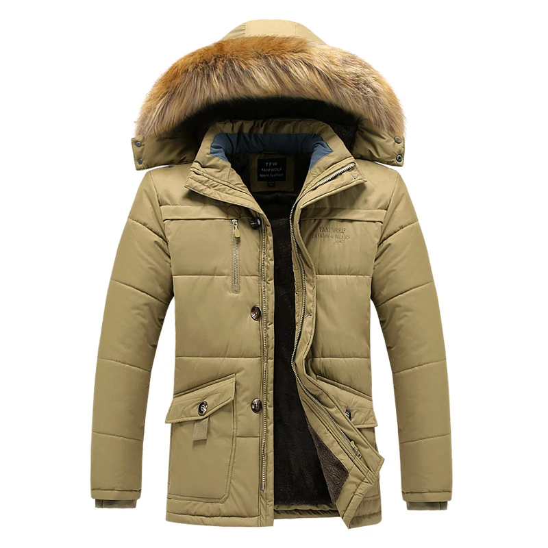khaki Брендовая зимняя мужская куртка, Размер 6XL, L-8XL, утепленные парки, пальто с капюшоном, флисовые мужские куртки, ветрозащитная верхняя одежда, ветровка для мужчин - Цвет: khaki
