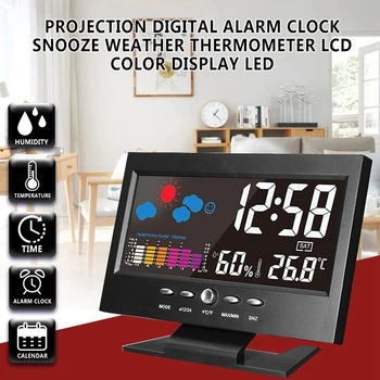 

LED Display Projection Digital Alarm Clock Snooze Weather Thermometer LCD Color Display LED Color Battery Operated Home Clock