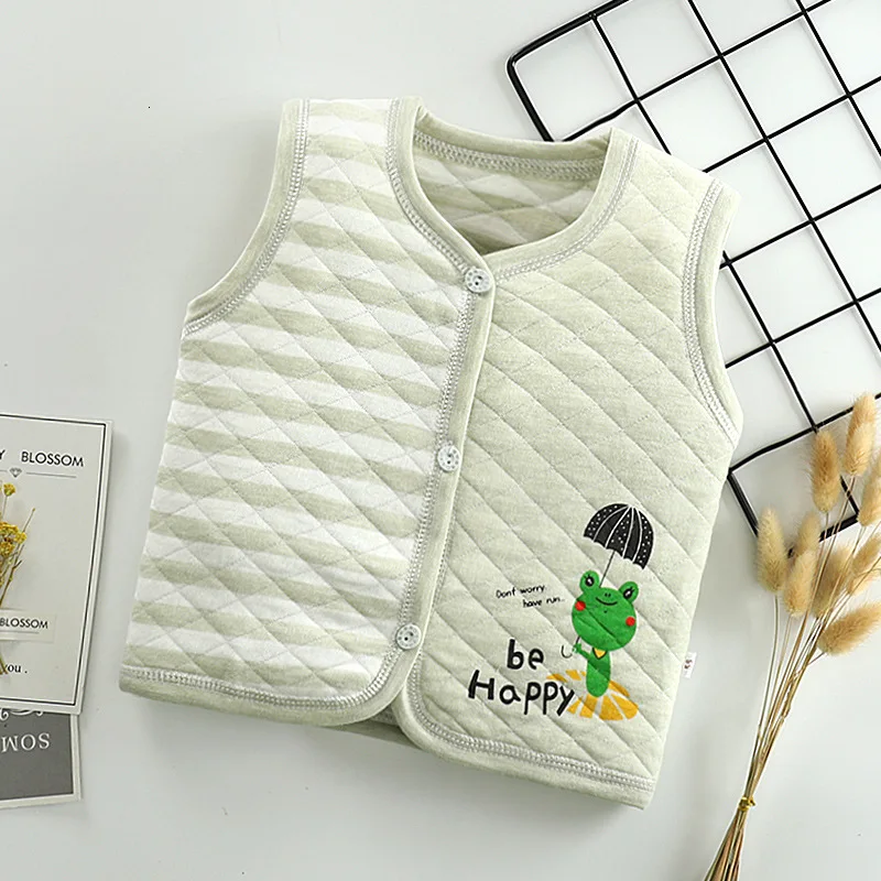 Light green frog Чистый хлопок, Детский Теплый жилет, уплотненный детский жилет на пуху, детский жилет-кардиган - Цвет: Light green frog