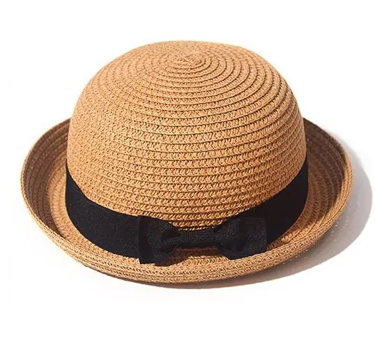 COKK Panama Hat Simple Summer Beach Hat Female Casual Lady Women Flat Brim Bowknot Straw Cap Girls Sun Hat Chapeu Feminino khaki 2