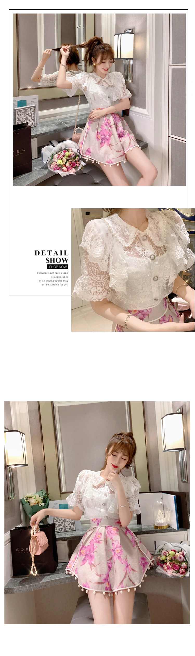 French retro lace shirt tops womens new summer air hollows were thin short sleeves Turn-down Collar  Solid