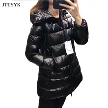 2021 Winter Clothes Women Medium Length Zipper Black Puffer Jacket  White Duck Down Coat Fashion Hooded Snow Coat Feather Parkas