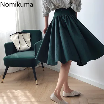 

Nomikujma 2020 Spring Summer Women Skirts Zipper High Waist Pleated Skirt Korean Office OL Bottom Faldas Mujer Moda 2020 3Z265
