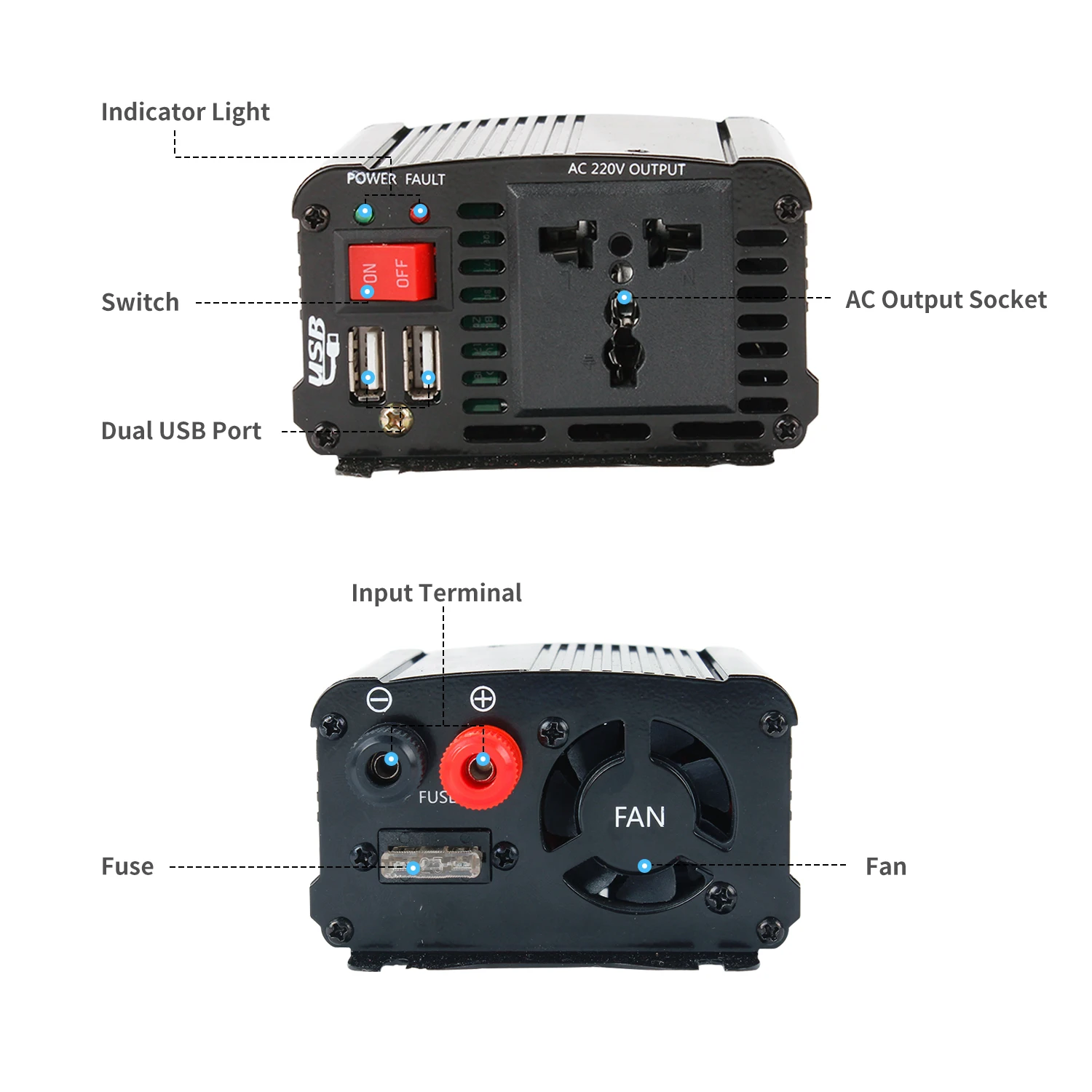 

Hot Modified Sine Wave Inverter Power Inverter DC 12V 220V Converter Car Power Charger Inverter with Dual USB Port Socket Fauses