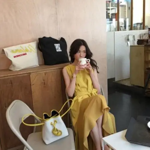 

Korean-style xia ji qun Children 2019 New Style Elegant Lace-up Long Skirts Hem Irregular Joint Sleeveless Dress
