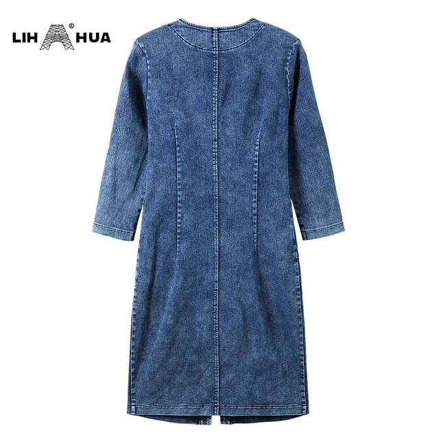 LIH HUA Women's Plus Size Denim Dress High Flexibility Slim Fit Dress Casual Woven Dress 6