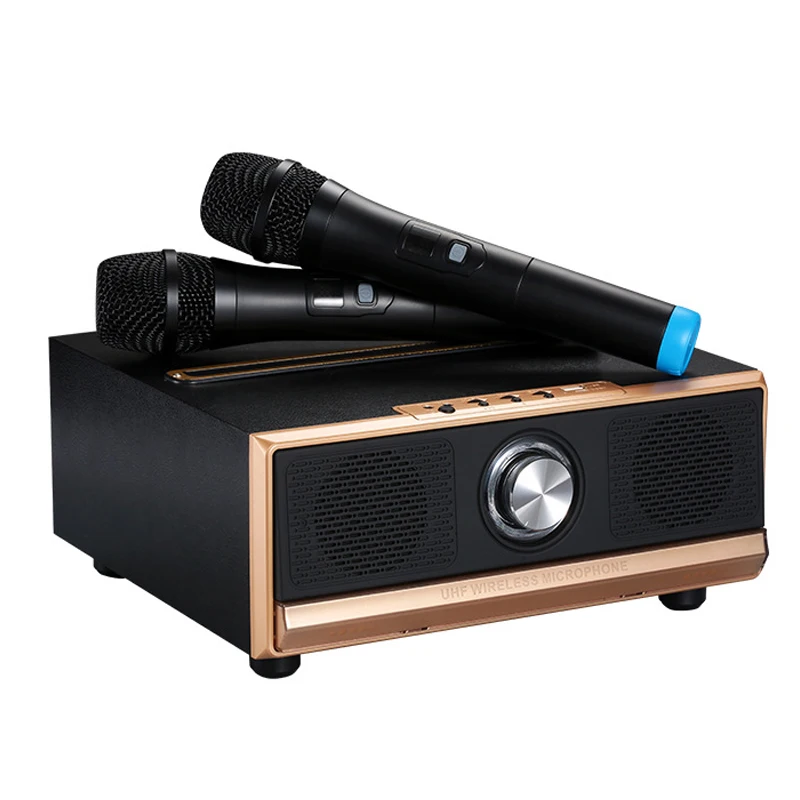 Bluetooth Home Speakers With 2 Wireless Microphone Wooden K Song Subwoofer Portable Phone Audio Bookshelf KTV Speaker | Электроника