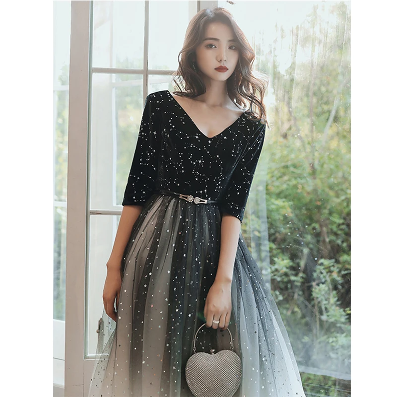 green emerald velvet dress Burgundy Long Sleeves Round Neckline Party Dress, A-line Floor Length –  Cutedressy main image 0