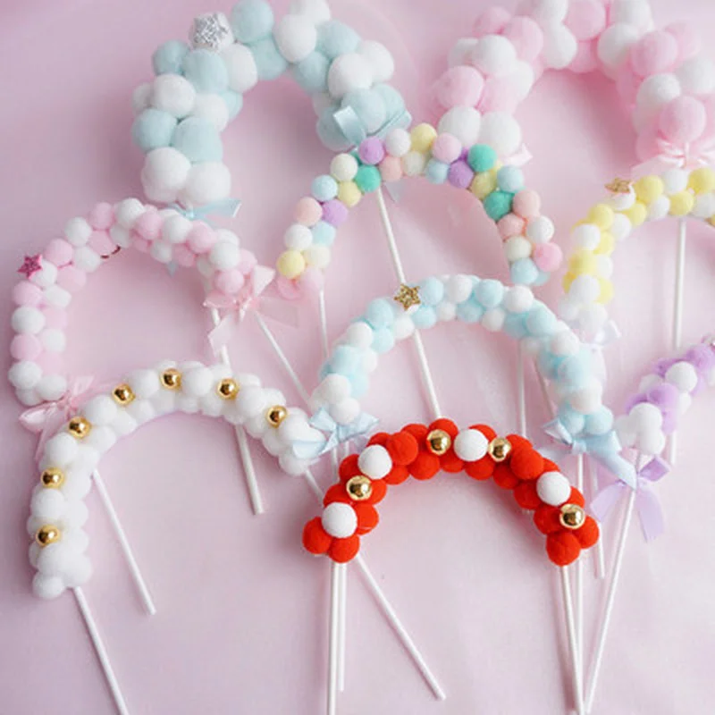 Hot Sale Pink Blue Soft Pompom Cloud Cake Topper Baby Shower Birthday DIY Top Flags Decoration Festival Party Supplies | Дом и сад
