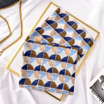 

2020 new single plain color art cotton hemp women's scarf ocean wave point geometric silk scarf beach sun protection silk scarf
