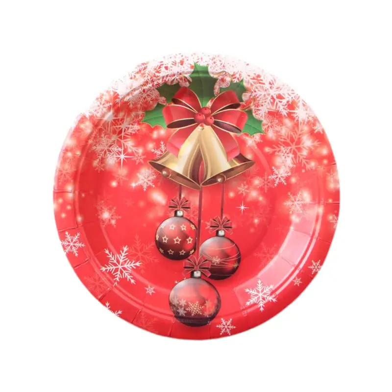 Kitchen 30Pcs Christmas Disposable Paper Dishes Christmas Party Supplies Home Decor Creative Eco Friendly Party Tableware Set