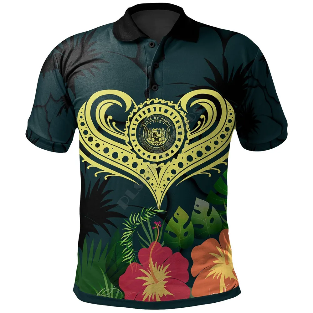

Polynesian Hawaii Polo Shirt Heart with Hibiscus 3D Printed Polo Shirt Men Women Short Sleeve Summer T-shirt