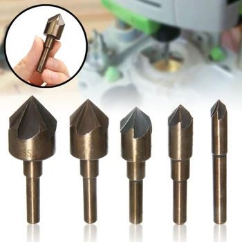 

5Pcs HSS Countersink Drill Bit Set Strong Metal Countersink Drills Flutes Cutter Reamer Hand Tool Set 1/4" 3/8" 1/2" 5/8" 3/4"