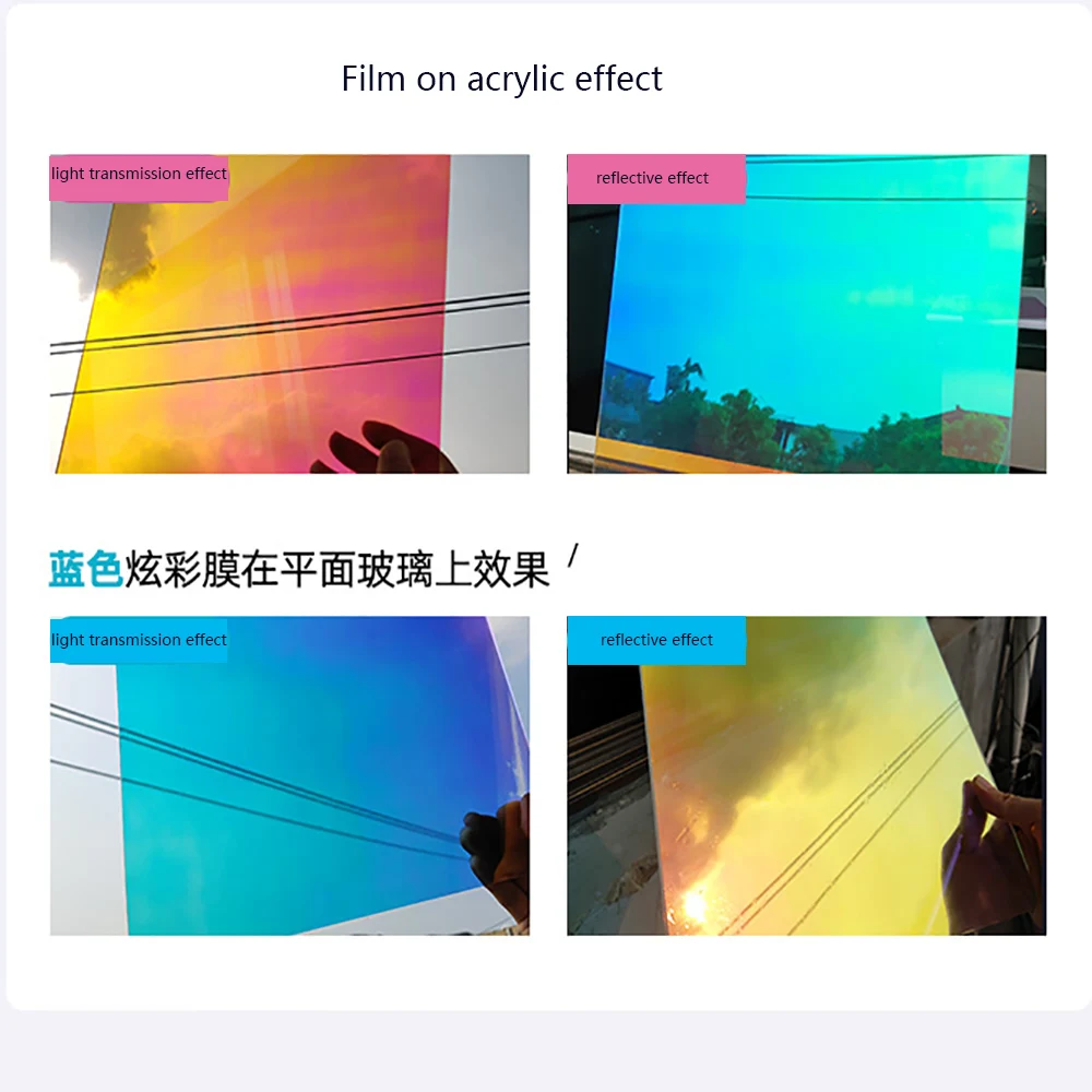 Holographic Clear Window Film Iridescent Window Dichroic Film Decorative  Glass Sticker Self-Adhesive Rainbow Cellophane Roll