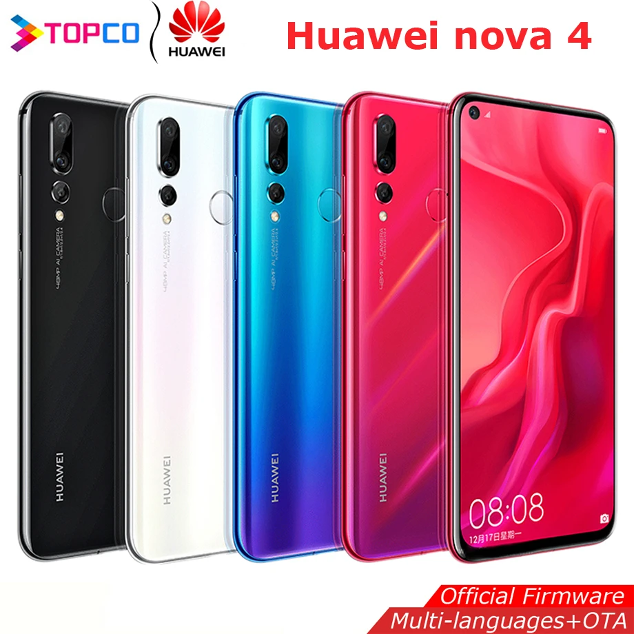 HUAWEI Nova 4 оригинал kirin 970 Восьмиядерный отпечаток пальца ID AI камера 6 дюймов * Камера