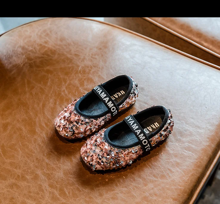 Bakkotie Kids Autumn Pu Leather Shoes Little Girls New Fashion Glitter Pink Mary Jane Flats Children Sweet Dress Shoes
