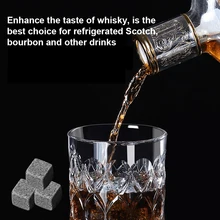 9 Pcs Set Whiskey Ice Stones Ice Cubes Wine Drinks Cooler Cubes Granite Pouch with Box Reusable Chilling Stones Wine Keep Cold
