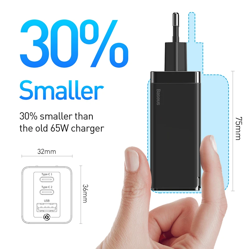 Baseus 65W GaN Fast Charger with Quick Charge 4.0 3.0 AFC SCP USB PD Charger For iPhone 11 Pro Macbook Pro Xiaomi Samsung Huawei