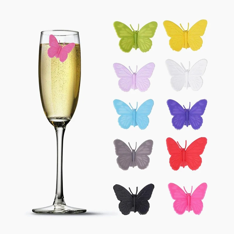 6pcs Creative Wine Glass Identifiers Charm Suction Butterfly Decorative Wine Glass Marker Cup Identifier Home Bar Supplies