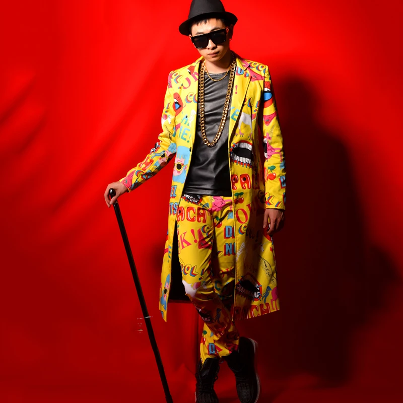 Певец из ночного клуба DJ CHip Hop Slim Fit длинный плащ мужские костюмы, жакеты, блейзеры сценические костюмы DT1127