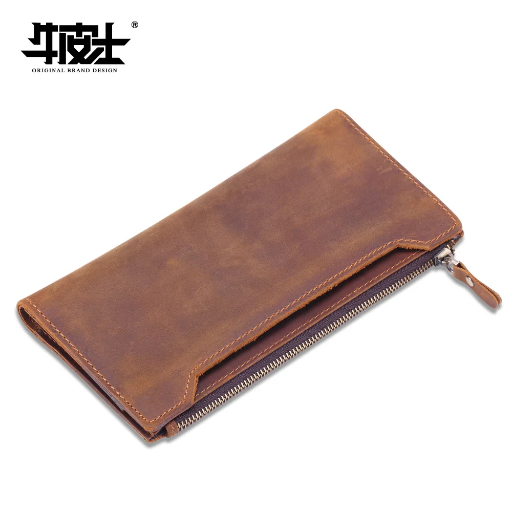 

Cowhide UBS Capacity Card Bit More Long Wallet Zipper Fashion Simple Full-grain Leather Clutch Bag-