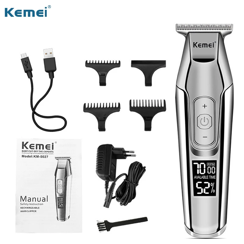 

KEMEI KM-5027 Cordless Hair Clipper Beard Trimmer Electric Haircut Machine with LCD Digital Display Hair Grooming Kit for Family