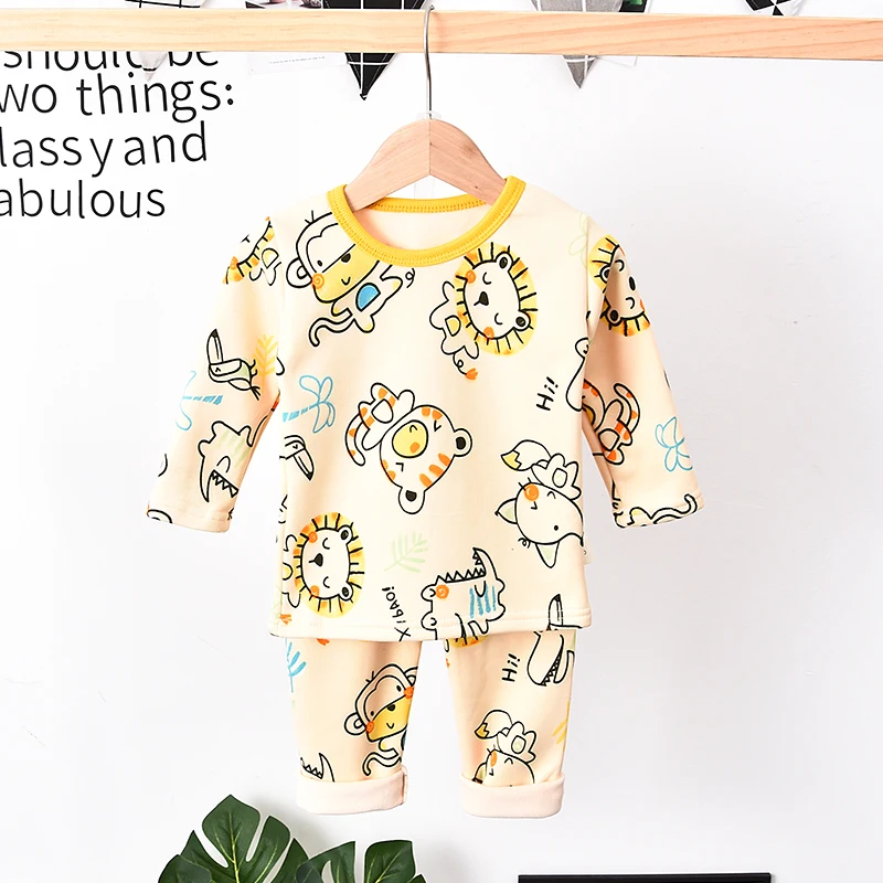 Детская одежда с рисунками из мультфильмов, утолщенные, пижама, комплект одежды для девочек, теплое платье с длинными рукавами, костюм из блузки и штаны 2 предмета, костюм, комплект для маленьких мальчиков детская одежда для сна, комплекты - Цвет: 6