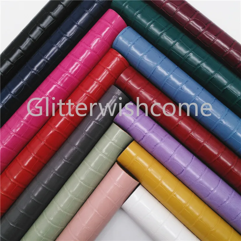 

Glitterwishcome 21X29CM A4 Size Crocodile Grain Faux Leather Fabric, Synthetic Leather Fabric Sheets, PU for Bows, GM499A