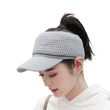 Осенняя зимняя шапка, уличная бейсбольная кепка, спортивная Свободная верхняя шапка, одноцветная уличная Теплая Вязаная Зимняя шерстяная шапка с отверстием для хвоста, женская